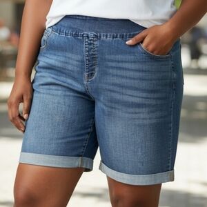 Terra & Sky Blue Jean Shorts W/pockets Elastic Waist Size 2X For Women